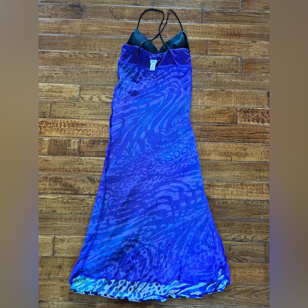 Cache Dress Maxi Satin Teal Abstract Print Purple Size 8 - Picture 12 of 16